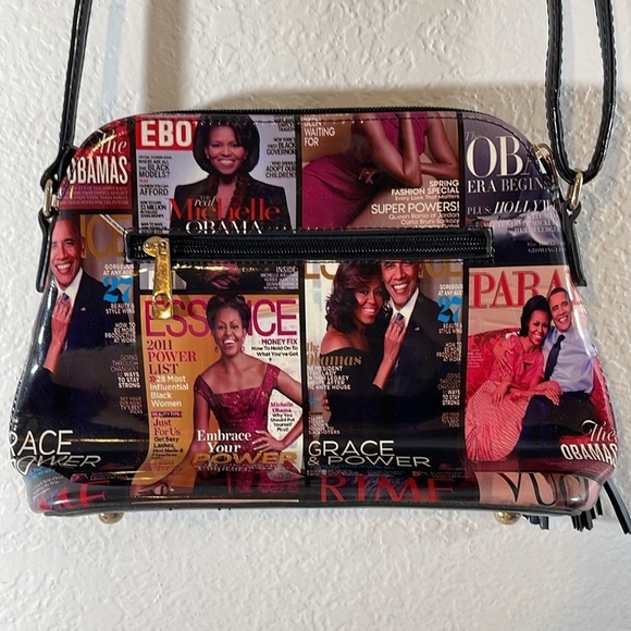 MICHELLE OBAMA Glossy Magazine Cover Lightweight Medium Dome Crossbody Bag Purse - Picture 4 of 10